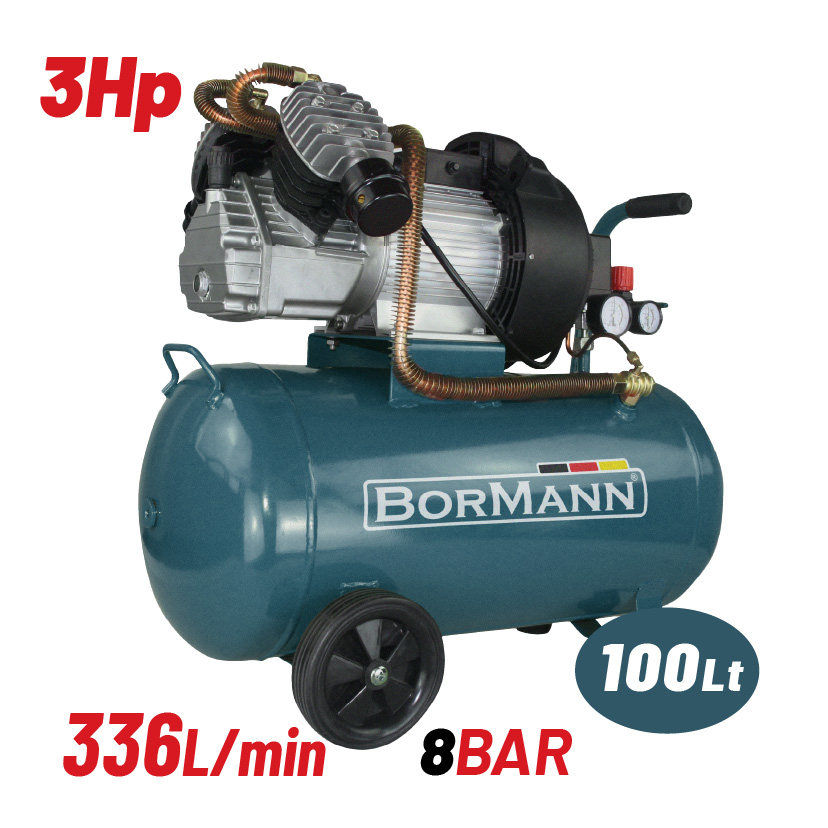 BORMANN BAT5015 Αεροσυμπιεστής,Μονομπλόκ,Δικύλινδρος,3Hp,100L,336Lt/min