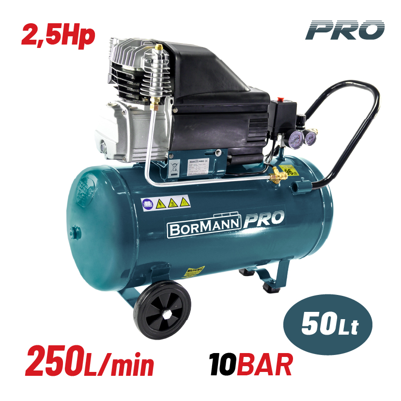BORMANN Pro BAT5030 Αεροσυμπιεστής Μονομπλόκ, 2.5Hp,50L,250L/min