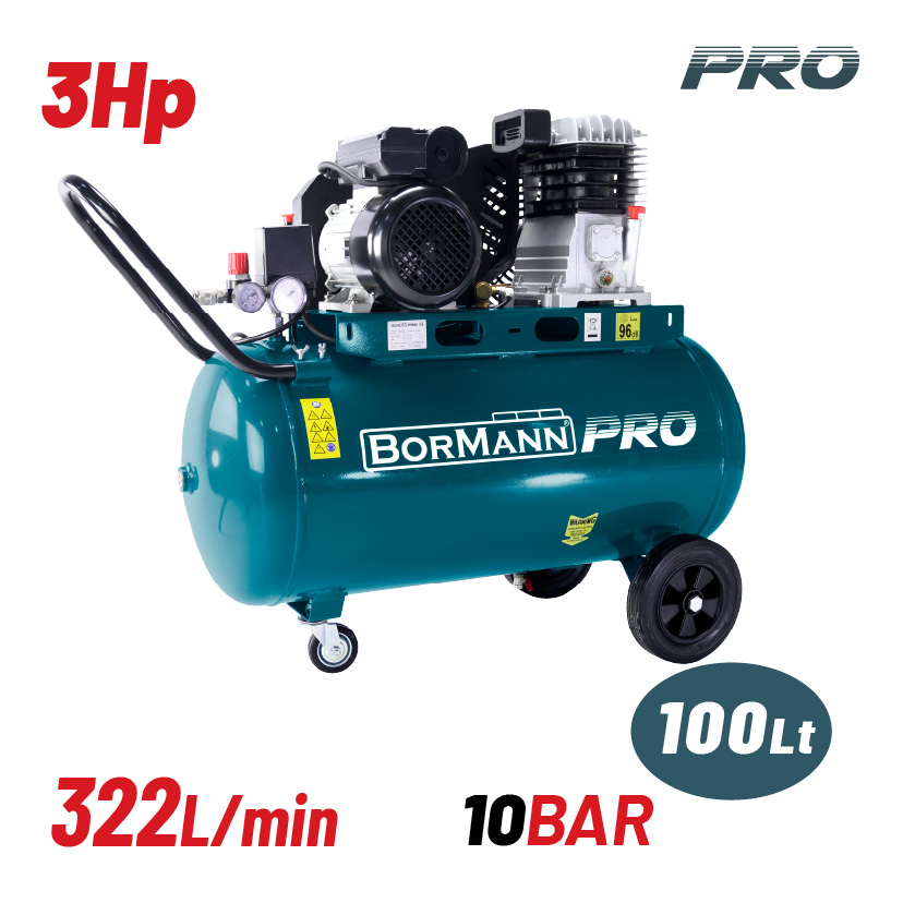 BORMANN Pro BAT5060 Αεροσυμπιεστής Ιμάντα, 3Hp,100L,322L/min