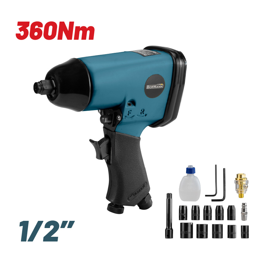 BORMANN BAT6100 Αερόκλειδο 1/2'',με 10τεμ. Καρυδάκια,Ροπή 360Nm