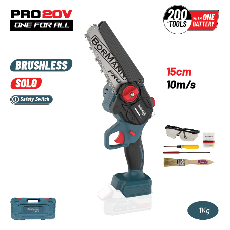 BORMANN Pro BBP3917C Κλαδ Αλυσοπρίονο Μπατ 20V, Brushless, Λάμα 15cm,1kg. 1/4'' 1,1mm 37Links, 10m/s