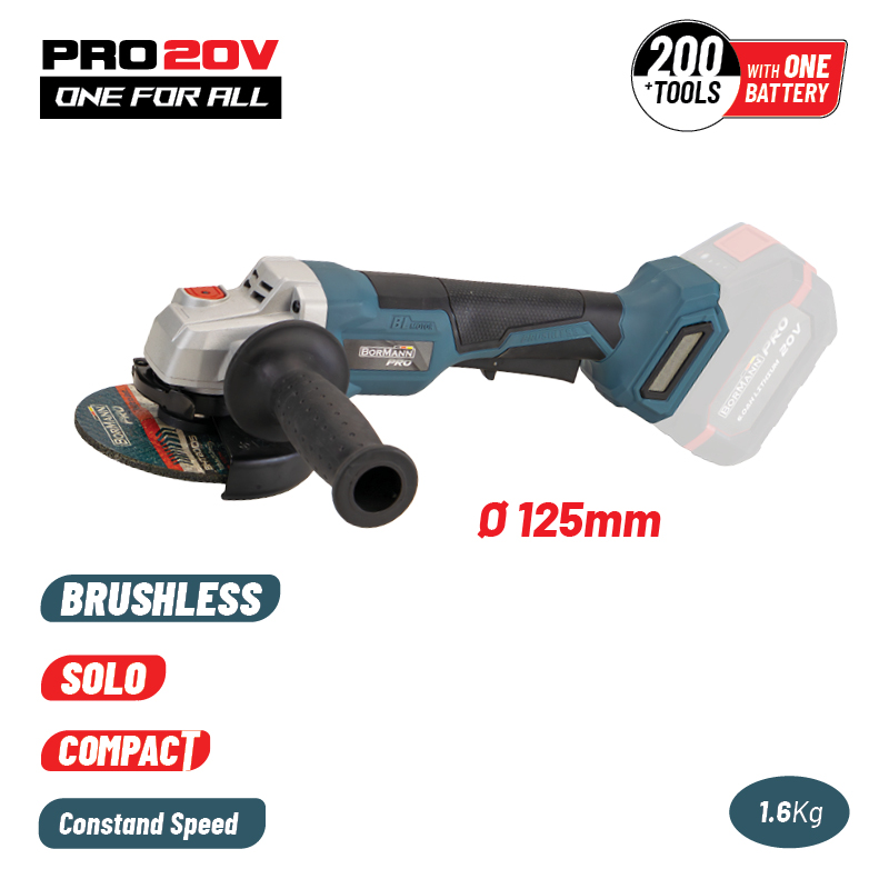 BORMANN Pro BBP5133 Γωνιακός Τροχός Compact, Brushless,Μπαταρίας 20V, Li-Ion, Φ125mm, 8500rpm-SOLO