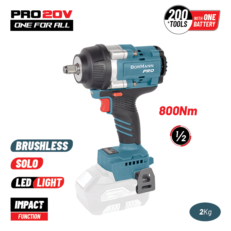 BORMANN Pro BBP5385 Μπουλονόκλειδο, Brushless Mπαταρίας 20V, Li-Ion, 800Nm,0-1400/1900/2400rpm,SOLO
