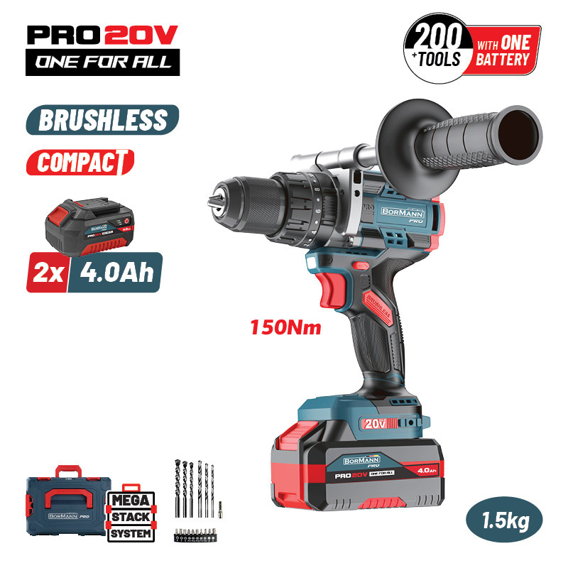 ΒΟRMANN Pro BBP5406X44CA Δραπανοκατσάβιδο Κρουστικό,Compact,Brushless Μπαταρίας 20V,Li-Ion,2x4Ah