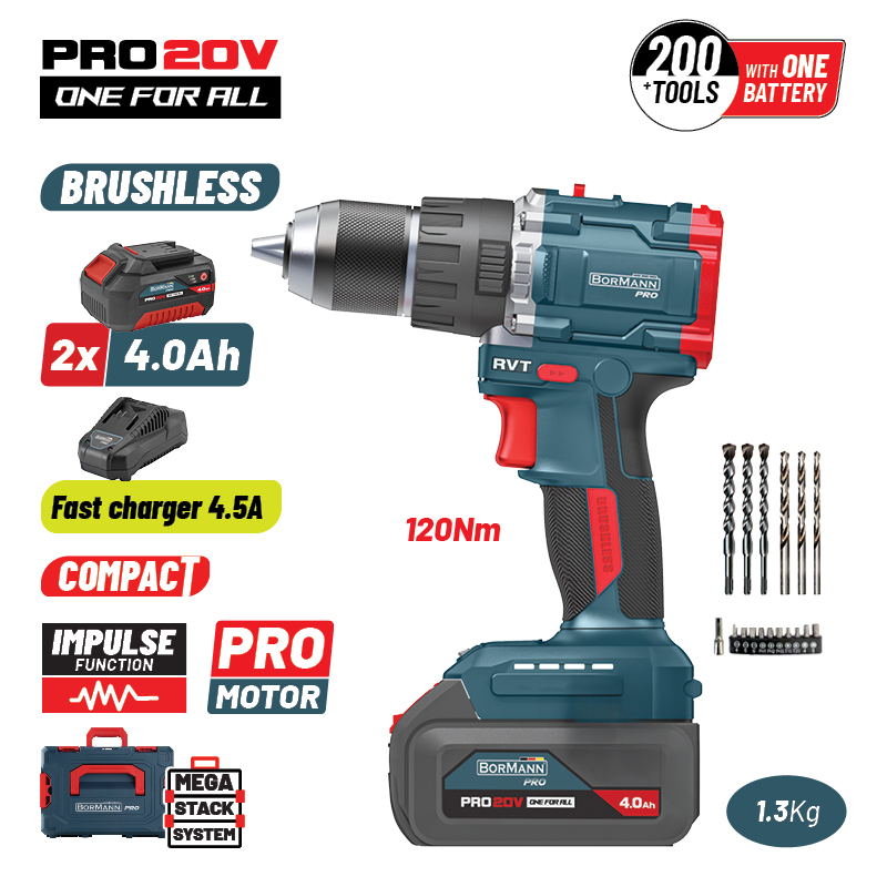 BORMANN Pro BBP5451X44CA Δραπαν/βιδο Κρουστικό 20V, 2x4Ah, Li-Ion, Compact,2 Ταχύτητες & Βαλίτσα