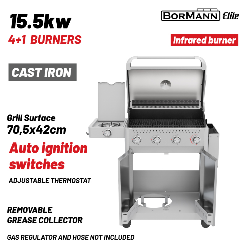 BORMANN Elite BBQ7041 Ψησταριά Υγραερίου LEGEND 4+1 Εστιών με Μαντεμένια Σχάρα LUXURY TYPE