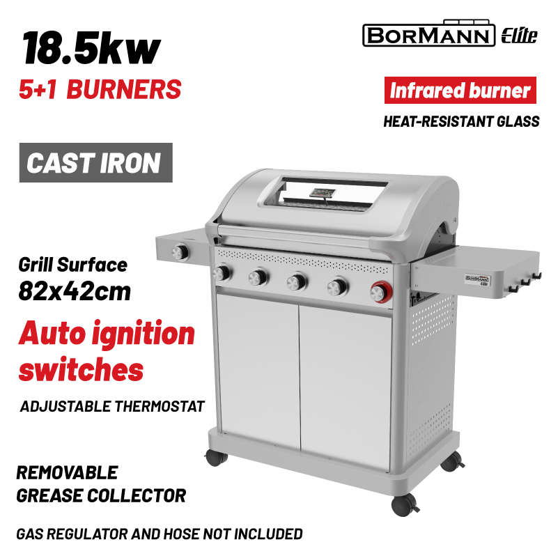 BORMANN Elite BBQ7051 Ψησταριά Υγραερίου LEGENd 5+1 Εστιών με Μαντεμένια Σχάρα LUXURY TYPE
