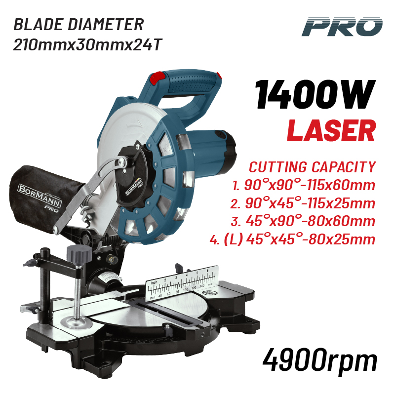 BORMANN Pro BDX2135 Φαλτσοπρίονο Φ210x30mm 24T,1400W,4900rpm,LASER