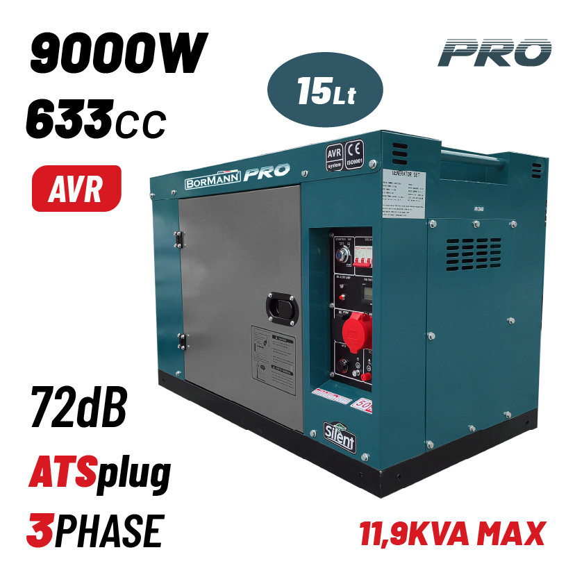 ΒORMANN Pro BGB9800 Γεννήτρια Πετρελαίου Τριφασική,9000W,12kVA,633cc,Κλειστού Τύπου