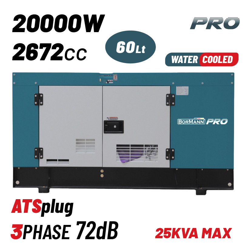 BORMANN Pro BGB9950 Γεννήτρια Πετρελαίου Υδρόψυκτη 20000W,25Kva,2672cc,Κλειστού Τύπου, Τριφασική