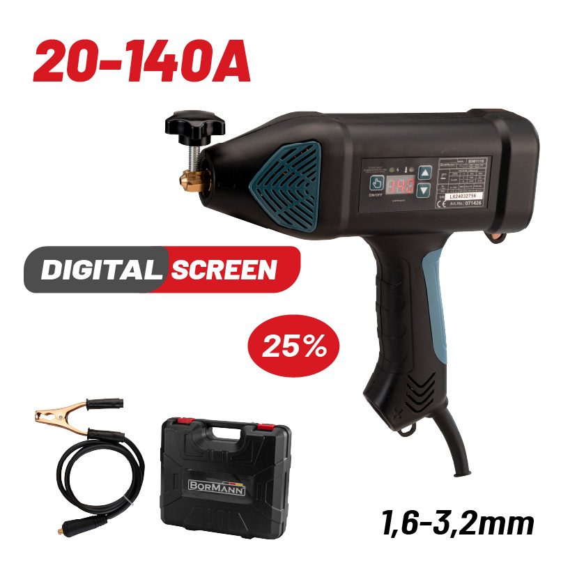 BORMANN BIW1110 Ηλεκτροσυγκόλληση Inverter Τύπου Πιστόλι,140A,1,6-3,2mm,Ψηφιακή Οθόνη