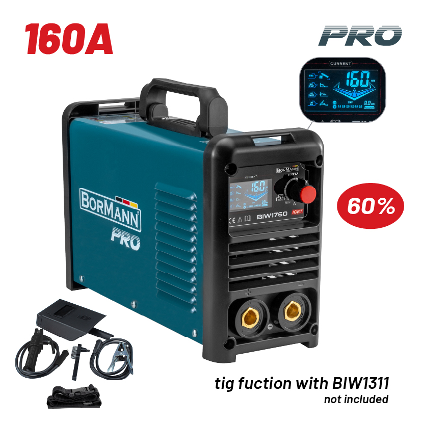 BORMANN Pro BIW1760 Ηλεκτροκόλληση Inverter,Synergic,Απόδοση 160Α/60%,Μεγ.Ηλεκτρόδιο 4mm