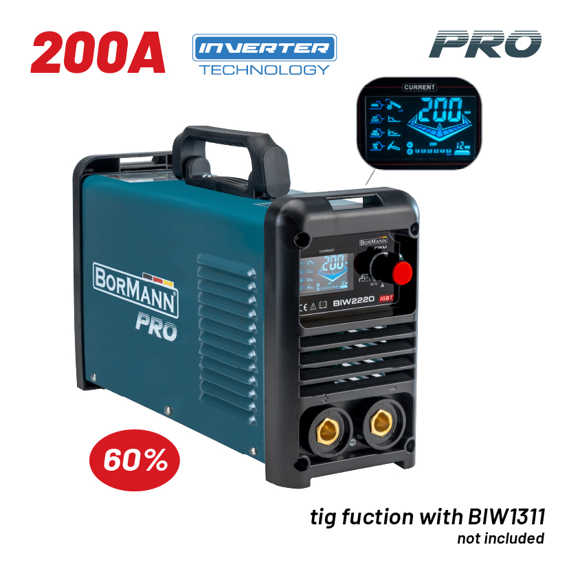 BORMANN Pro BIW2220 Ηλεκτροκόλληση Inverter, Synergic,Απόδοση 200Α/60%,Μεγ.Ηλεκτρόδιο 4mm
