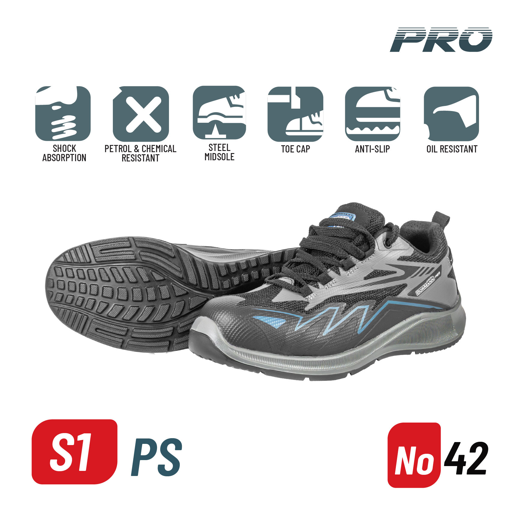 BORMANN Pro BPP8282 Παπούτσι Ασφαλείας S1PS PACIFIC No 42