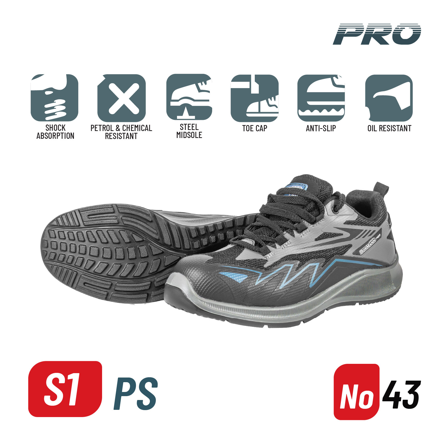 BORMANN Pro BPP8283 Παπούτσι Ασφαλείας S1PS PACIFIC No 43