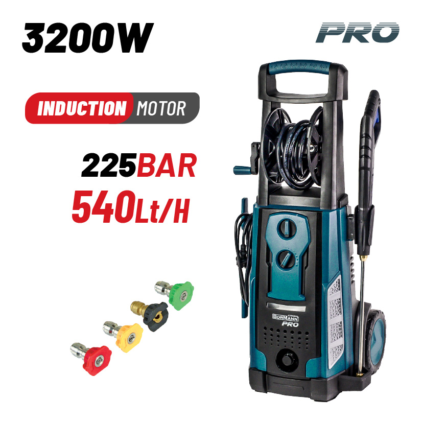 BORMANN Pro BPW5000 Πλυστικό Υψηλής Πίεσης 3200W,Επαγωγικό Μοτέρ,225bar,540L/h,Ανέμη