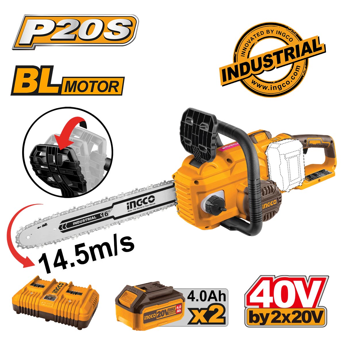 Αλυσοπρίονο Μπαταρίας 2x20V Li-Ion με 16"/40cm Λάμα