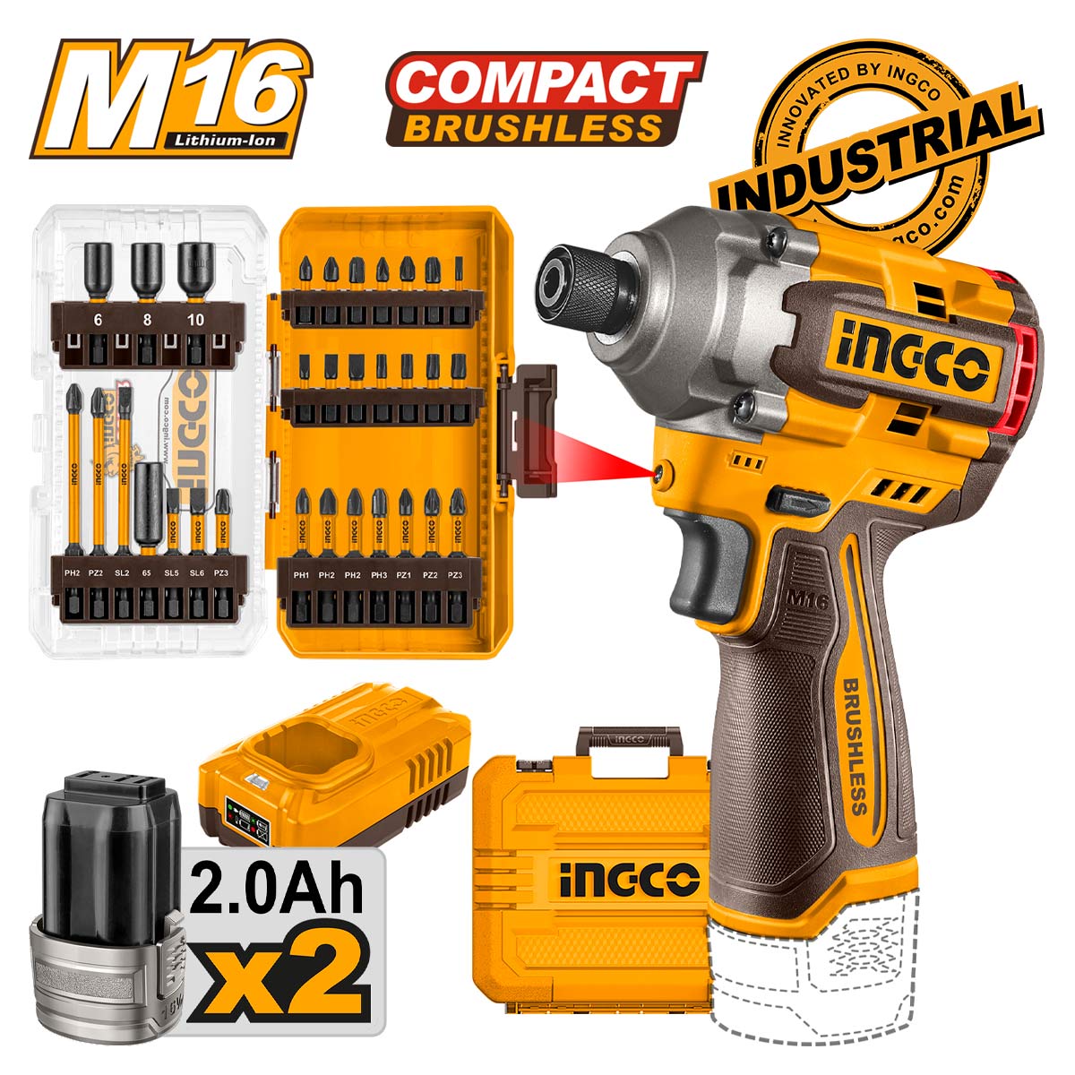 Κατσαβίδι Παλμικό Compact Μπατ. 16V Li-Ion 170Nm + Μύτες Impact Σετ 31 τεμ.