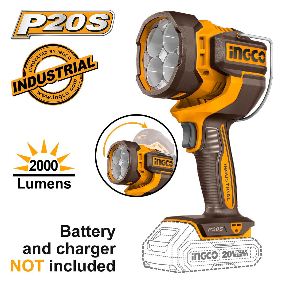 Προβολέας Εργασίας 20V Li-Ion SOLO 800-1400-2000 lumen