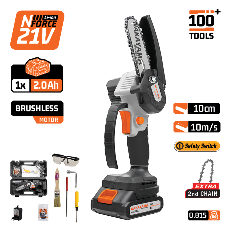 NAKAYAMA EC1040 Κλαδ Αλυσοπρίονο Μπαταρίας 20V,Brushless, Λάμα 10cm, 815gr,1/4"1.1mm 28οδ.11m,1x2ah