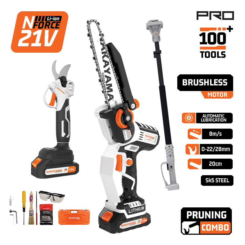 NAKAYAMA Pro EC1221X44T3C Σετ Αλυσοπρίονο,Ψαλίδι Κλάδου και Προέκταση 1,2-1.9m, Βαλίτσα
