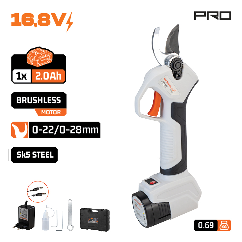 NAKAYAMA Pro EC1300 Ψαλίδι Κλάδου Μπαταρίας 16.8V,Brushless,Κοπή 0-22/0-28mm, 690gr ,Μπαταρία 2Ah