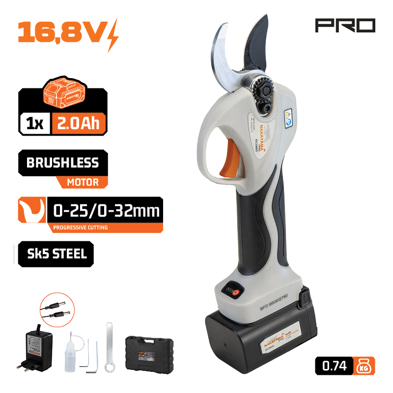 NAKAYAMA Pro EC1350 Ψαλίδι Κλάδου Μπαταρίας 16.8V, Brushless,Προοδευτική Κοπή 0-25/0-32mm, 740gr