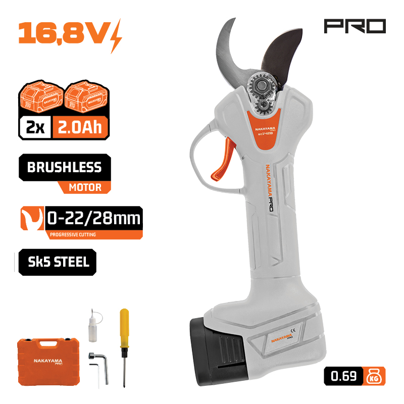 NAKAYAMA PRO EC1428 Ψαλίδι Κλάδου Brushless Μπαταρίας 16.8V,0-22/28mm,1kg,2x2Ah Li-Ion