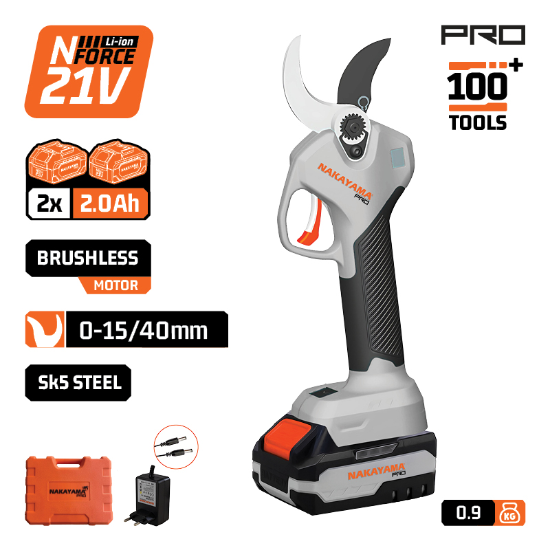 NAKAYAMA Pro EC1440 Ψαλίδι Κλάδου Μπαταρίας 21V, Brushless, Προοδευτική Κοπή 0-15mm/0-40mm,0.9kg