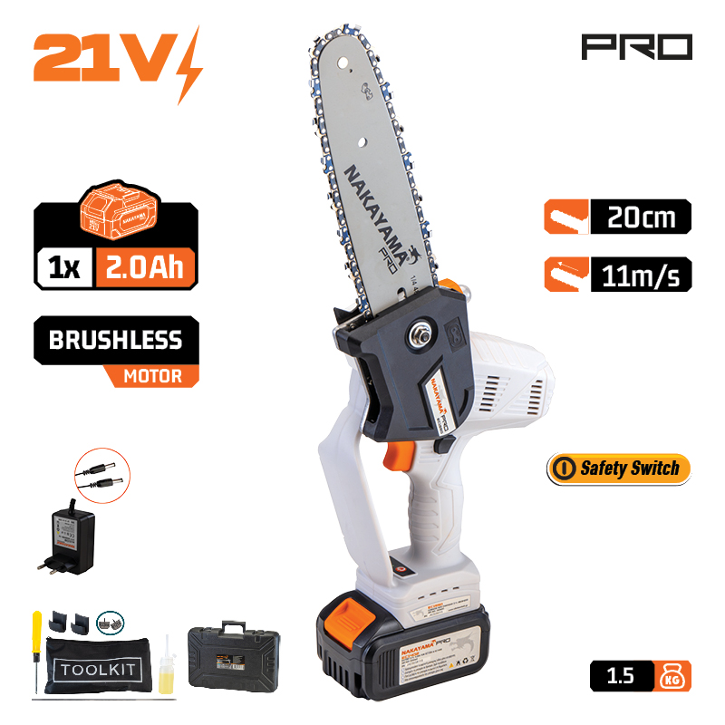 NAKAYAMA Pro EC1550 Κλαδευτικό Αλυσοπρίονο Μπαταρίας  21V, Brushless, Li-Ion, Λάμα 20cm, 1500gr