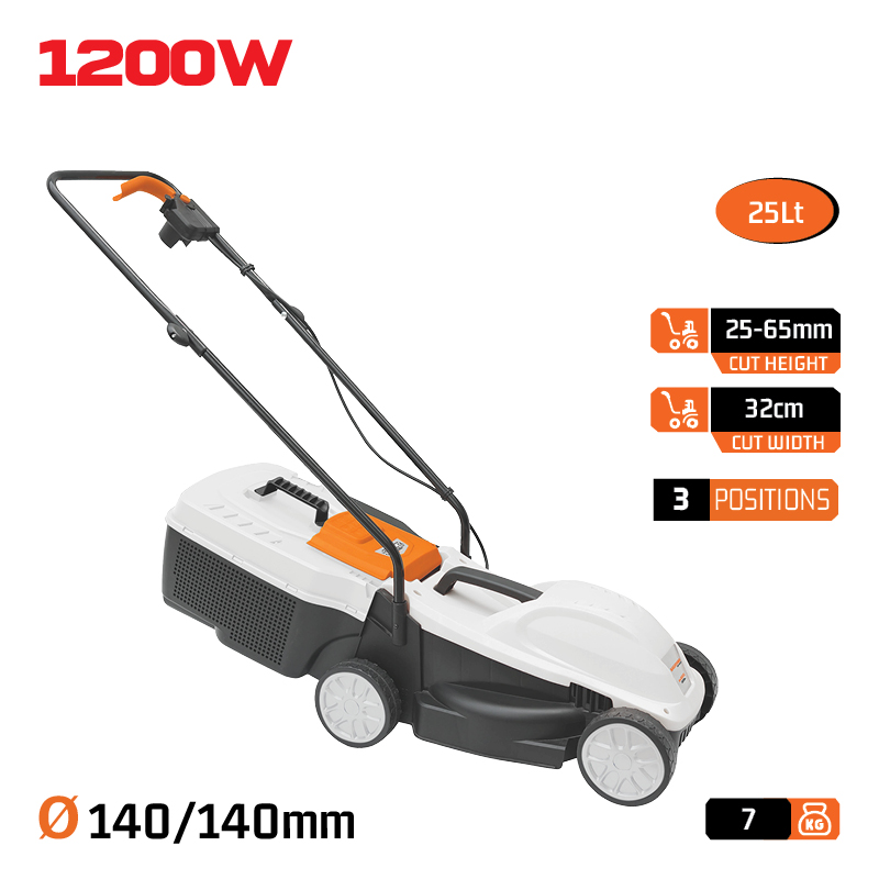 NAKAYAMA EM3221 Χλοοκοπτική Ηλεκτρική 1200W,Κοπή 32cm,Κάδος 25L,Ρύθμιση 3 Θέσεων (25-65mm)