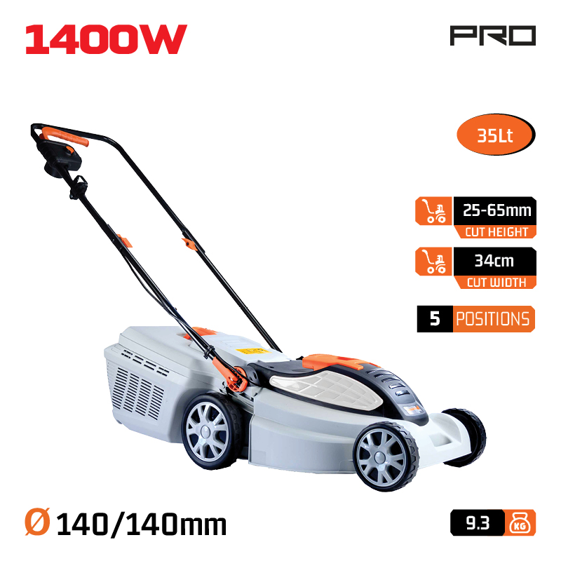 NAKAYAMA EM3410 Χλοοκοπτική Ηλεκτρική 1400W,Κοπή 34cm, Κάδος 35L, Κεντρική Ρύθμιση 3 Θέσεων (25-65mm