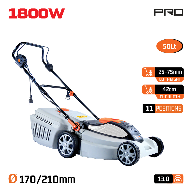 NAKAYAMA EM4020 Χλοοκοπτική Ηλεκτρική 1800W, Κοπή 42cm, Κάδος 50L, Κεντρική Ρύθμιση 5 Θέσεων  (25-75