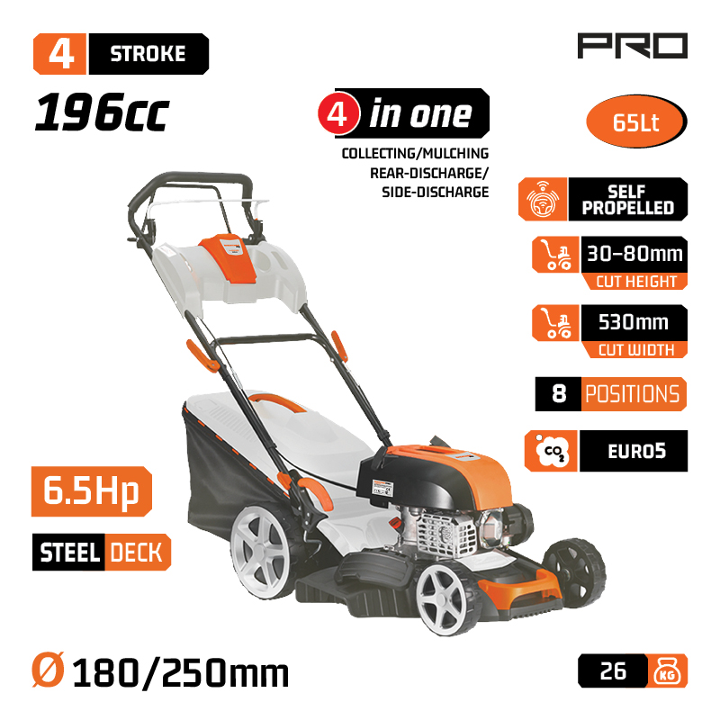 NAKAYAMA Pro PM5530 Χλοοκοπτική Βενζίνης Αυτοκινούμενη,196cc, Πλάτος Κοπής 53cm, Κάδος 60L, 4 σε 1