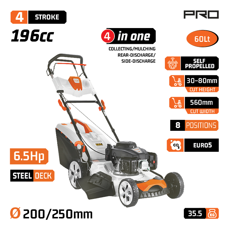 NAKAYAMA Pro PM5560 Χλοοκοπτική Αυτοκινούμενη Βενζίνης, 196cc, Πλάτος Κοπής 56cm, Κάδος 60L, 4 σε 1