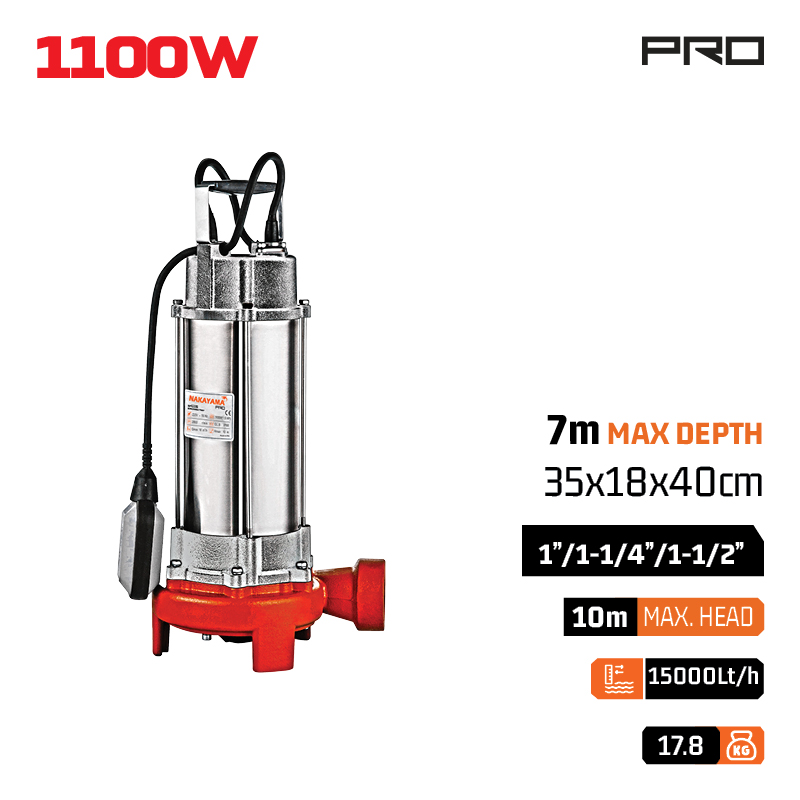NAKAYAMA Pro SP1115 Αντλία Λυμάτων με Κοπτήρα 1100W